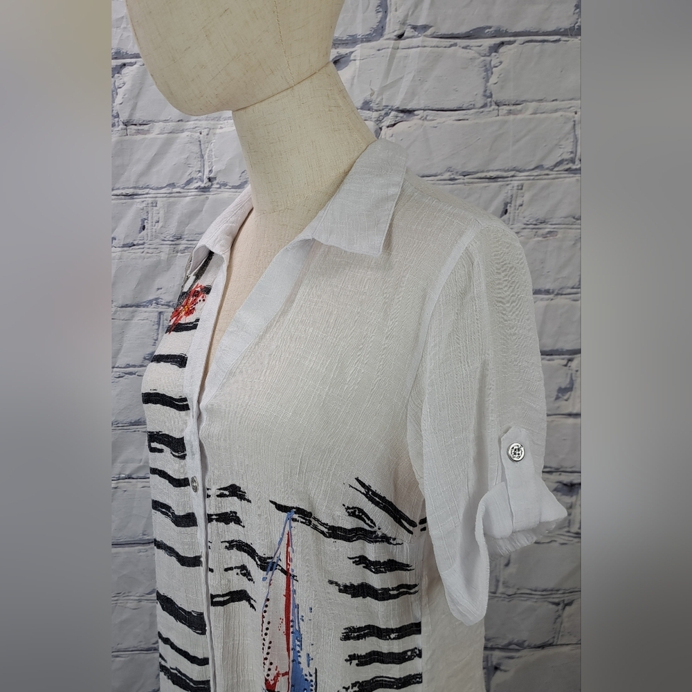 Le Grenier Top Shirt Nautical Sailing Ltweight Transparent Beach Y2K 90s Medium - Picture 4 of 14